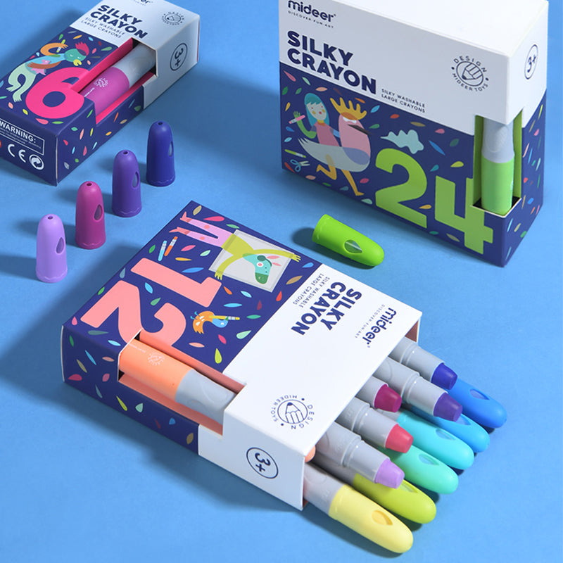 Mideer Silky Crayons Washable, Non-toxic 6, 12 and 24 Colors Kids 3+